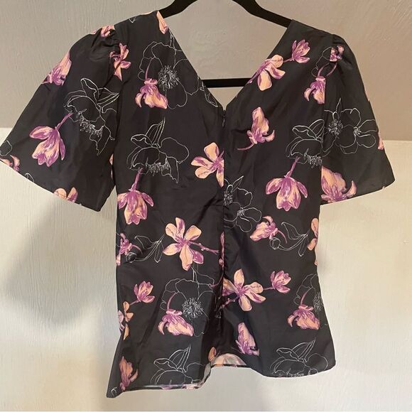 Revolve Club Monaco Ruched Front Woven Floral Print Top - Picture 10 of 11